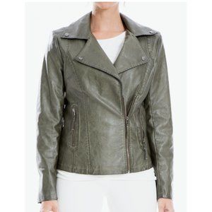 NWT Max Studio Washed Faux Leather Moto Jacket - Olive - XS
